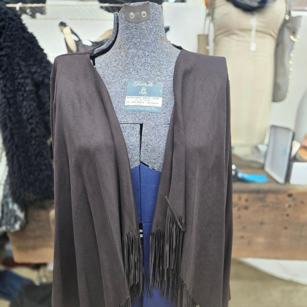 Woman's Chelsea and Theodore Black fringe Cardigan Size XL